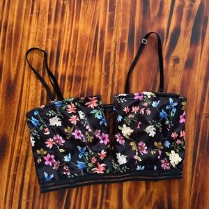 Victoria's Secret Black Mesh Top with Floral Accents